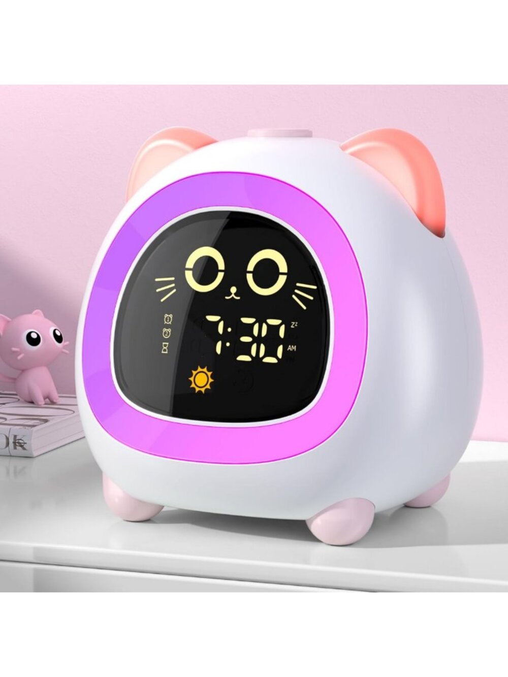 Cute Kids Alarm Clock with Night Light, Sleep Training, Dual Alarm, Auto Off